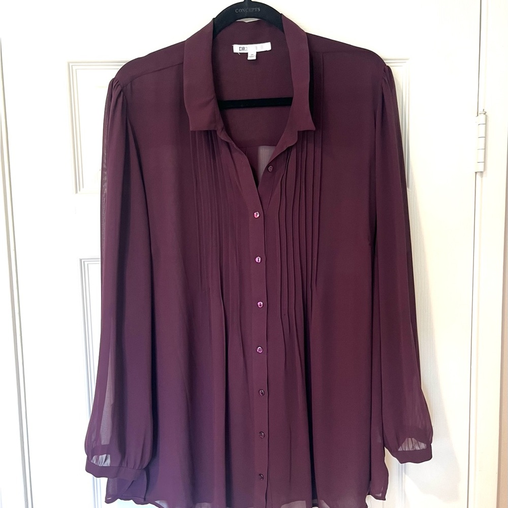 DR2 Red Pleated Long Sleeve Blouse